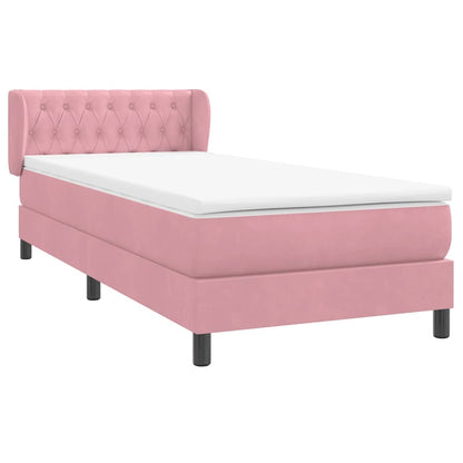 vidaXL Κρεβάτι Boxspring με Στρώμα Ροζ 90x220 εκ. Βελούδινο