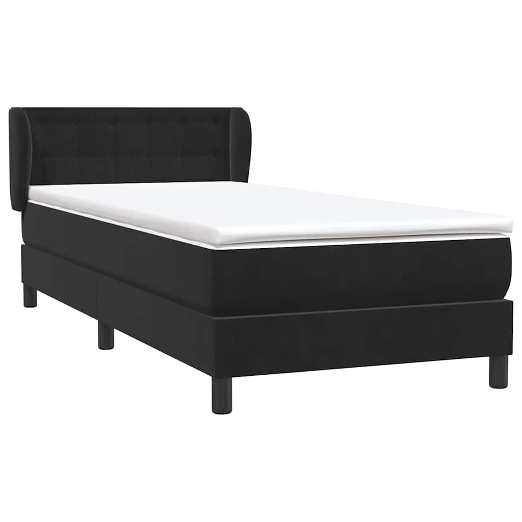 vidaXL Κρεβάτι Boxspring με Στρώμα Μαύρο 90x210 εκ. Βελούδινο