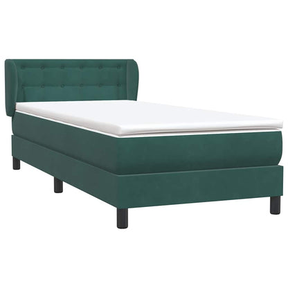 vidaXL Κρεβάτι Boxspring με Στρώμα Σκούρο Πράσινο 100x210εκ. Βελούδινο