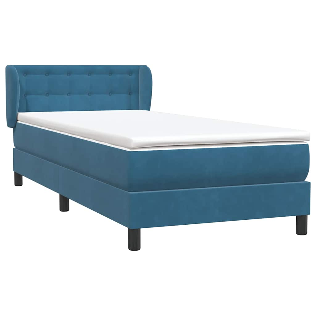 vidaXL Κρεβάτι Boxspring με Στρώμα Σκούρο Μπλε 100x210 εκ. Βελούδινο