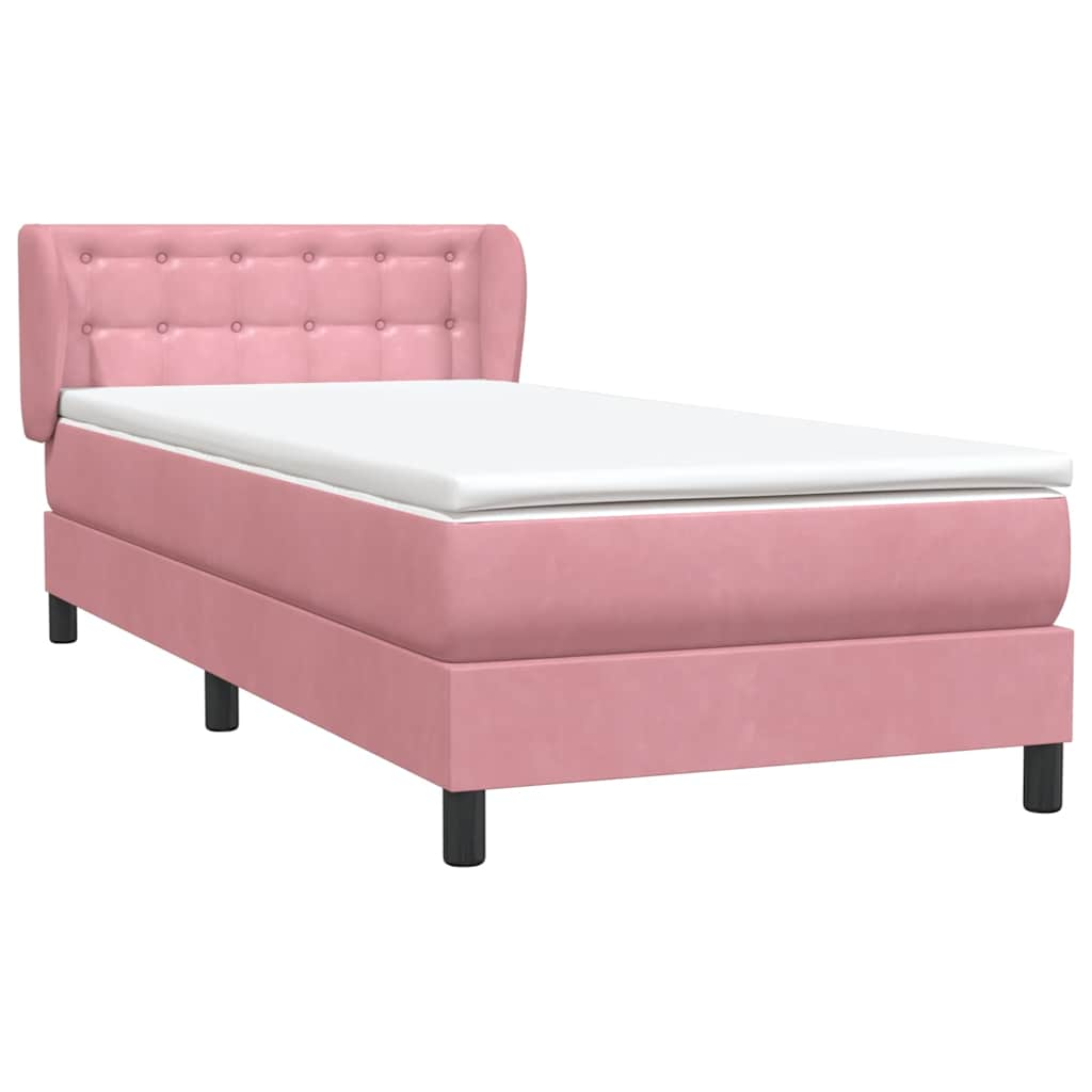 vidaXL Κρεβάτι Boxspring με Στρώμα Ροζ 100x210 εκ. Βελούδινο