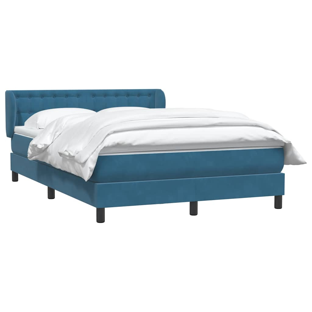 vidaXL Κρεβάτι Boxspring με Στρώμα Σκούρο Μπλε 140x210 εκ. Βελούδινο