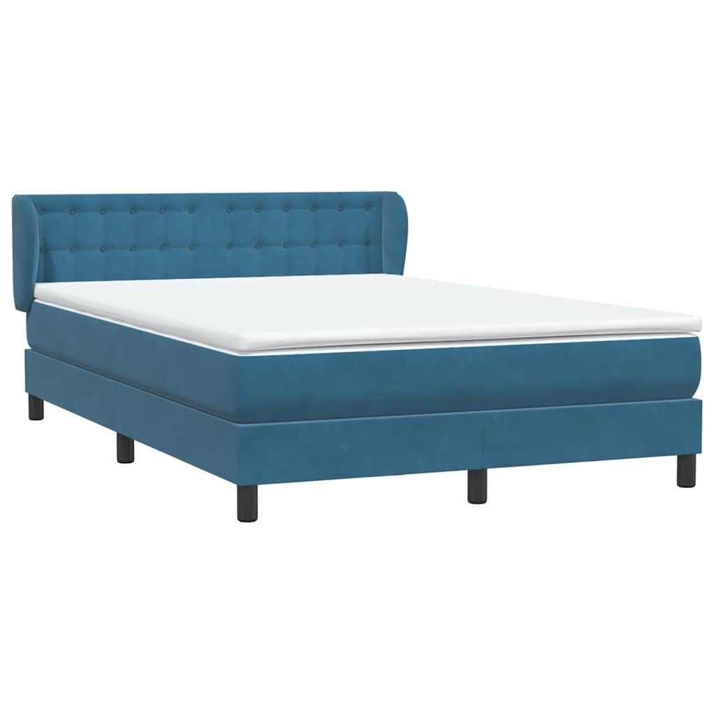 vidaXL Κρεβάτι Boxspring με Στρώμα Σκούρο Μπλε 140x210 εκ. Βελούδινο