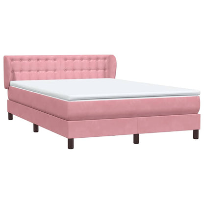 vidaXL Κρεβάτι Boxspring με Στρώμα Ροζ 140x210 εκ. Βελούδινο