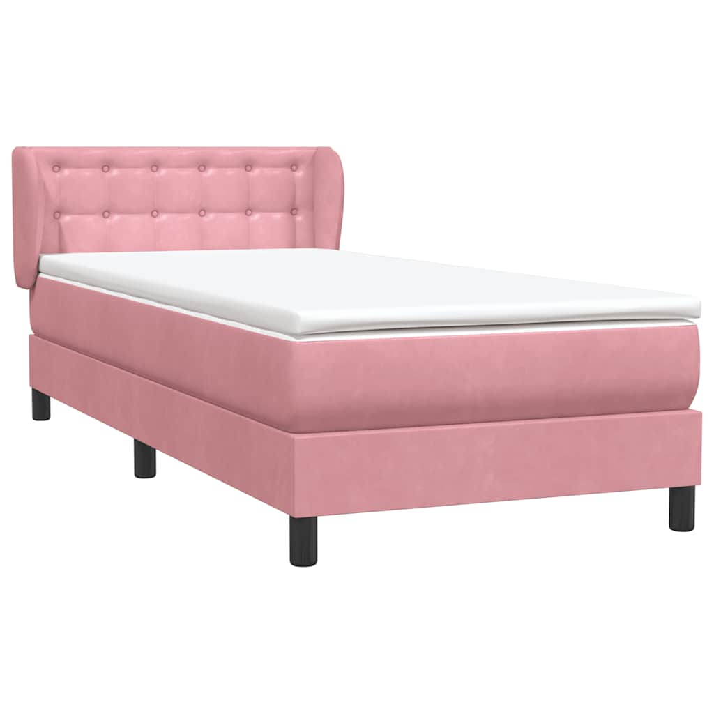 vidaXL Κρεβάτι Boxspring με Στρώμα Ροζ 80x220 εκ. Βελούδινο