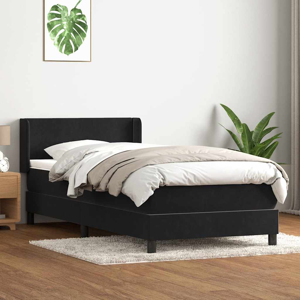 vidaXL Κρεβάτι Boxspring με Στρώμα Μαύρο 90x210 εκ. Βελούδινο