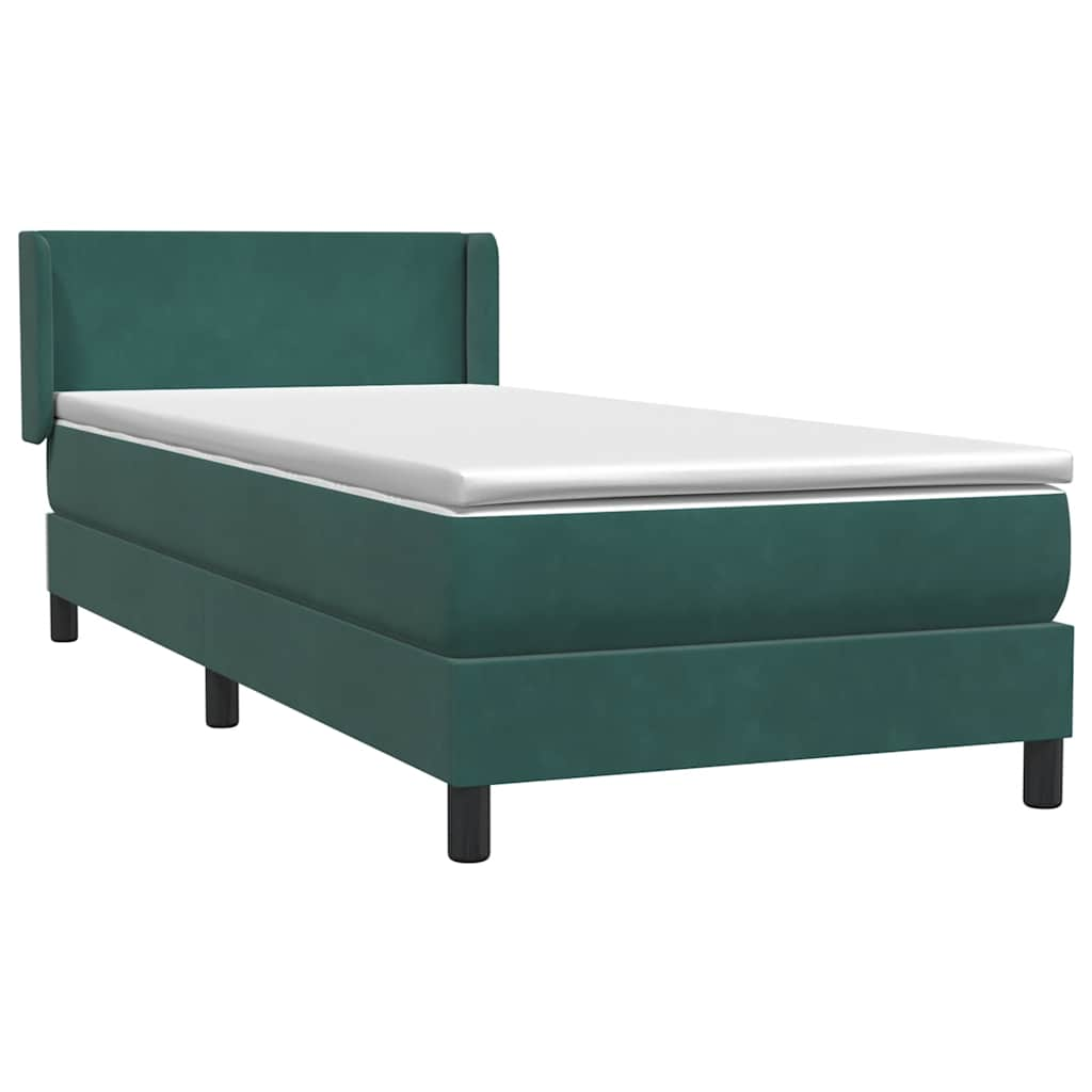 vidaXL Κρεβάτι Boxspring με Στρώμα Σκούρο Πράσινο 100x210εκ. Βελούδινο