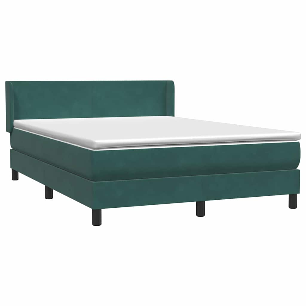 vidaXL Κρεβάτι Boxspring με Στρώμα Σκούρο Πράσινο 140x210εκ. Βελούδινο