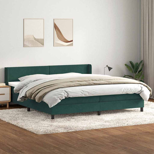 vidaXL Κρεβάτι Boxspring με Στρώμα Σκούρο Πράσινο 180x210εκ. Βελούδινο