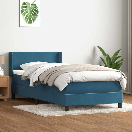 vidaXL Κρεβάτι Boxspring με Στρώμα Σκούρο Μπλε 80x220 εκ. Βελούδινο