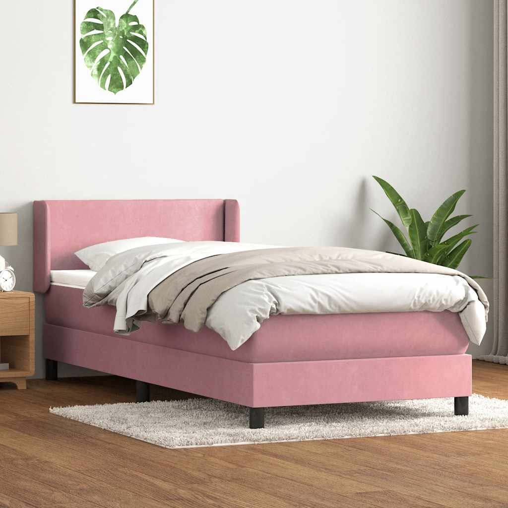 vidaXL Κρεβάτι Boxspring με Στρώμα Ροζ 80x220 εκ. Βελούδινο