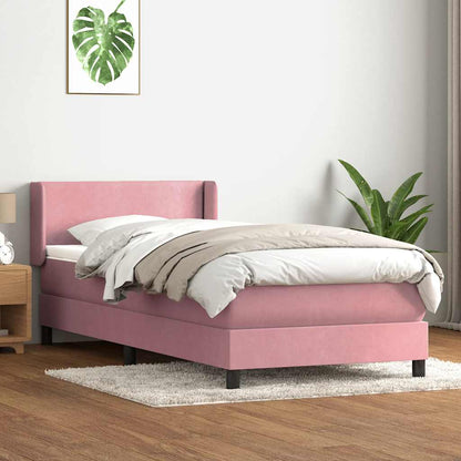 vidaXL Κρεβάτι Boxspring με Στρώμα Ροζ 90x220 εκ. Βελούδινο