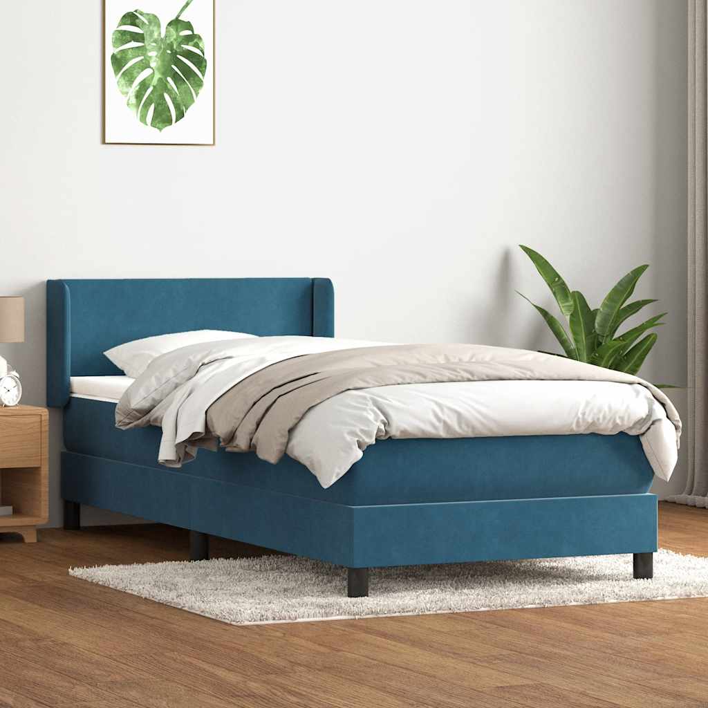 vidaXL Box Spring κρεβάτι με στρώμα σκούρο μπλε 100x220 cm Βελούδινο