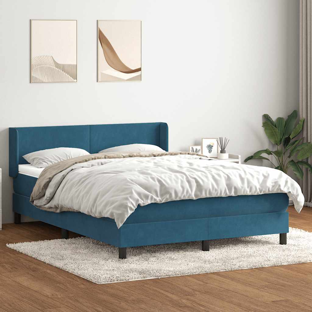 vidaXL Box Spring κρεβάτι με στρώμα σκούρο μπλε 140x220 cm Βελούδινο