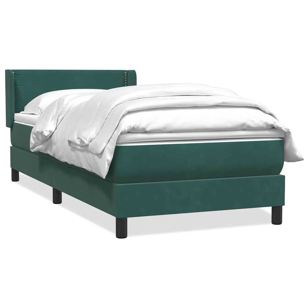 vidaXL Κρεβάτι Boxspring με Στρώμα Σκούρο Πράσινο 100x210εκ. Βελούδινο