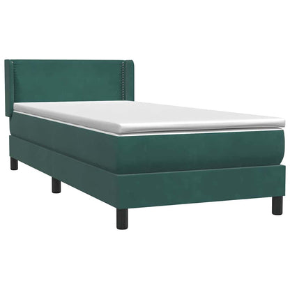 vidaXL Κρεβάτι Boxspring με Στρώμα Σκούρο Πράσινο 100x210εκ. Βελούδινο