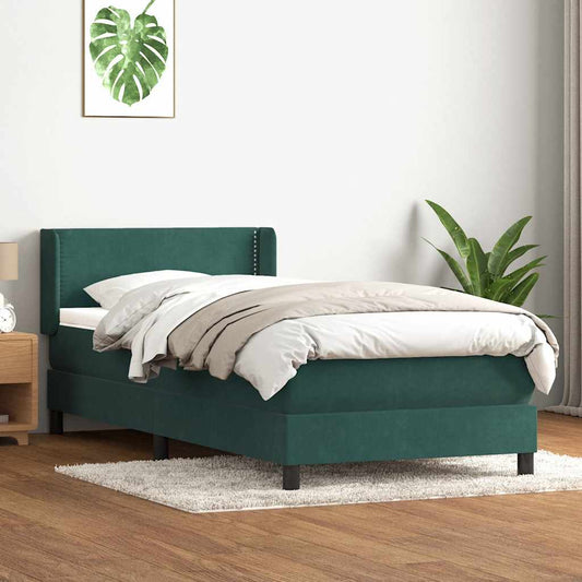 vidaXL Κρεβάτι Boxspring με Στρώμα Σκούρο Πράσινο 100x210εκ. Βελούδινο