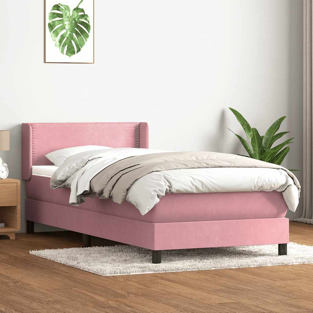 vidaXL Κρεβάτι Boxspring με Στρώμα Ροζ 100x210 εκ. Βελούδινο