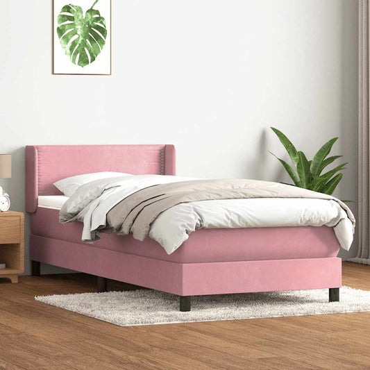 vidaXL Κρεβάτι Boxspring με Στρώμα Ροζ 100x210 εκ. Βελούδινο