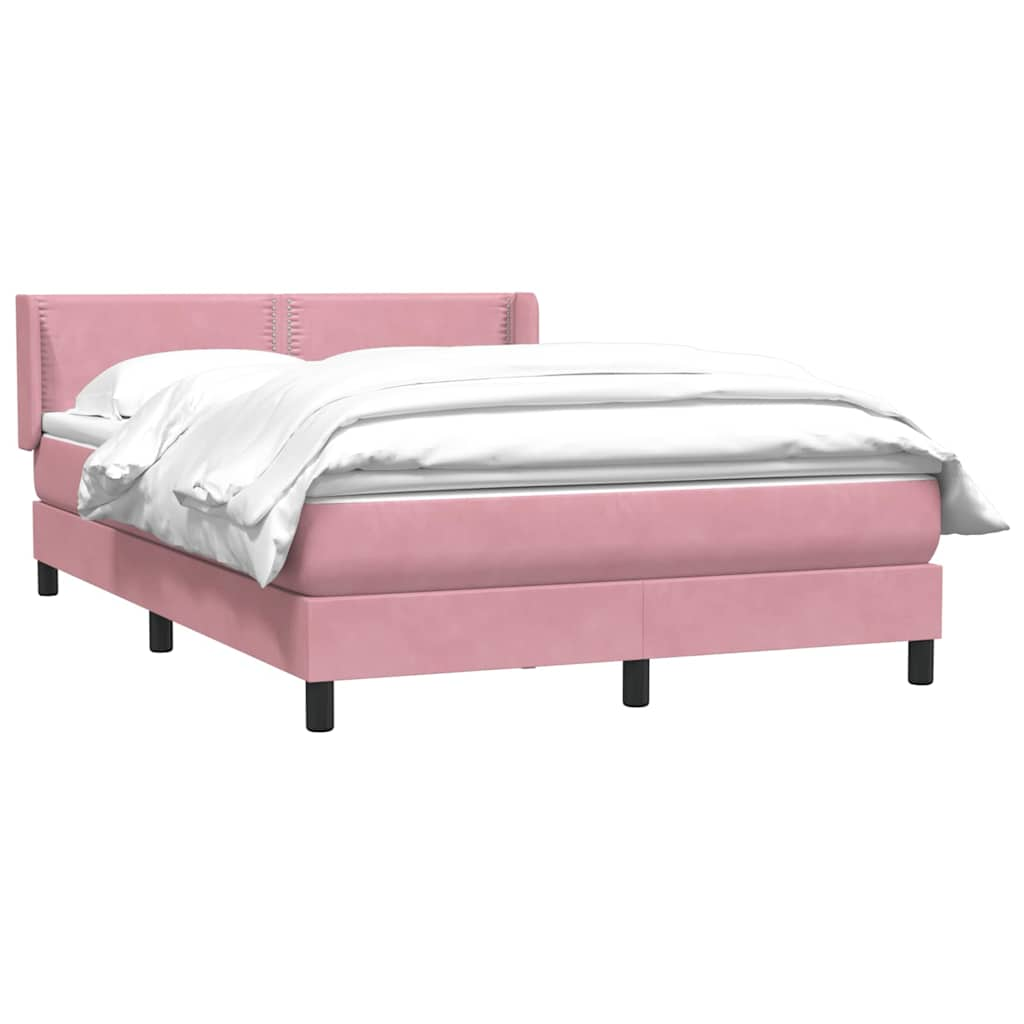 vidaXL Κρεβάτι Boxspring με Στρώμα Ροζ 140x210 εκ. Βελούδινο