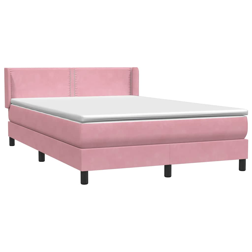 vidaXL Κρεβάτι Boxspring με Στρώμα Ροζ 140x210 εκ. Βελούδινο