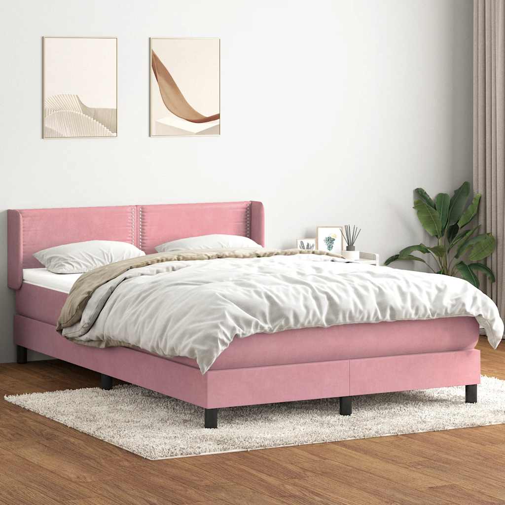 vidaXL Κρεβάτι Boxspring με Στρώμα Ροζ 160x210 εκ. Βελούδινο