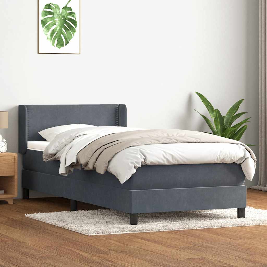 vidaXL Κρεβάτι Boxspring με Στρώμα Σκούρο Γκρι 80x220 εκ. Βελούδινο