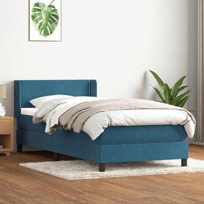 vidaXL Κρεβάτι Boxspring με Στρώμα Σκούρο Μπλε 80x220 εκ. Βελούδινο