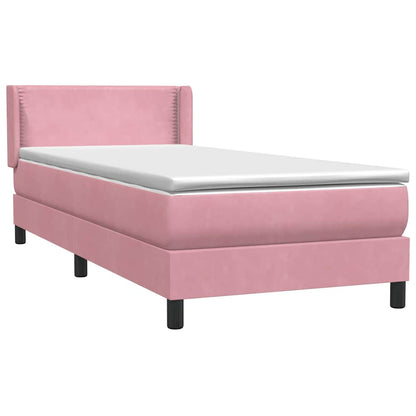 vidaXL Κρεβάτι Boxspring με Στρώμα Ροζ 90x220 εκ. Βελούδινο