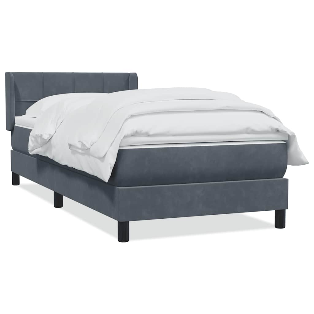 vidaXL Κρεβάτι Boxspring με Στρώμα Σκούρο Γκρι 90x210 εκ. Βελούδινο