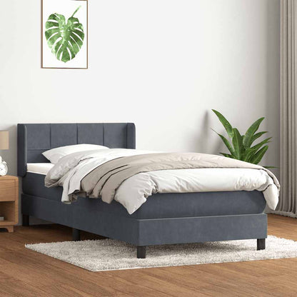 vidaXL Κρεβάτι Boxspring με Στρώμα Σκούρο Γκρι 90x210 εκ. Βελούδινο