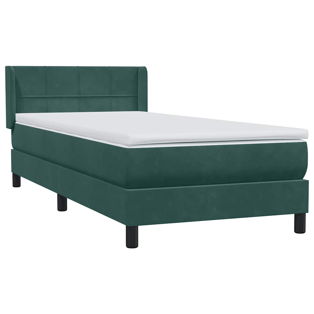 vidaXL Κρεβάτι Boxspring με Στρώμα Σκούρο Πράσινο 100x210εκ. Βελούδινο