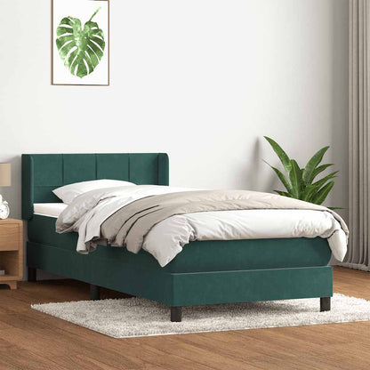 vidaXL Κρεβάτι Boxspring με Στρώμα Σκούρο Πράσινο 100x210εκ. Βελούδινο