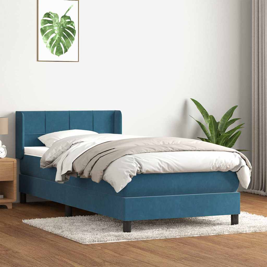 vidaXL Κρεβάτι Boxspring με Στρώμα Σκούρο Μπλε 100x210 εκ. Βελούδινο