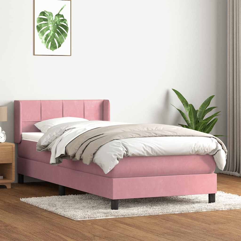 vidaXL Κρεβάτι Boxspring με Στρώμα Ροζ 100x210 εκ. Βελούδινο