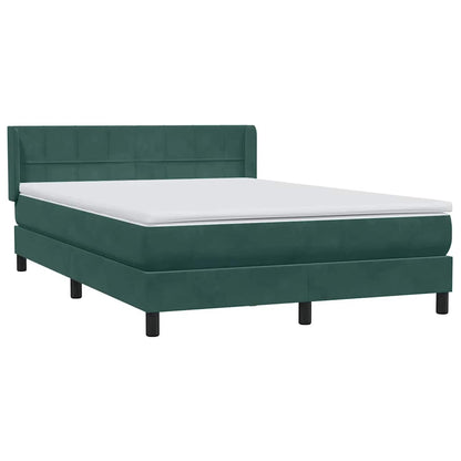 vidaXL Κρεβάτι Boxspring με Στρώμα Σκούρο Πράσινο 140x210εκ. Βελούδινο