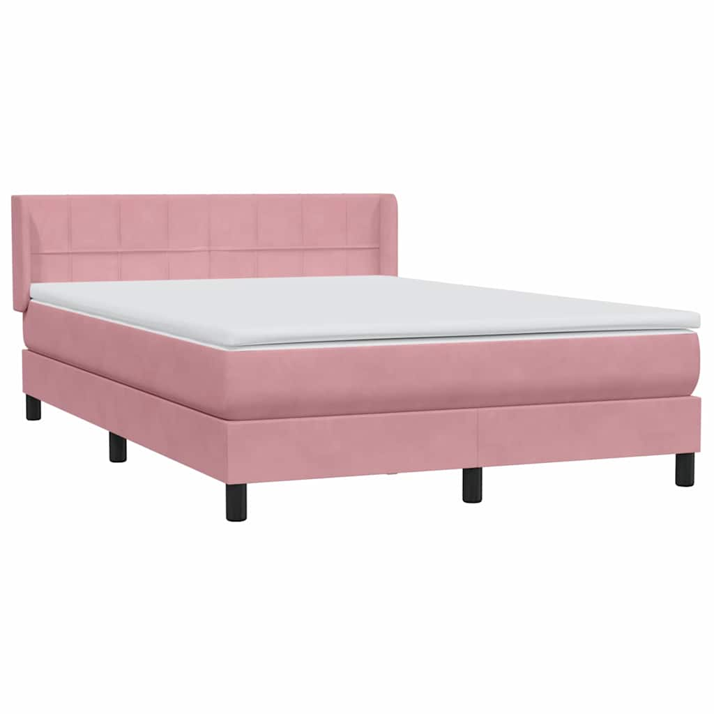 vidaXL Κρεβάτι Boxspring με Στρώμα Ροζ 140x210 εκ. Βελούδινο