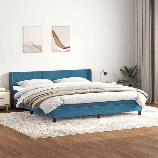 vidaXL Κρεβάτι Boxspring με Στρώμα Σκούρο Μπλε 180x210 εκ. Βελούδινο