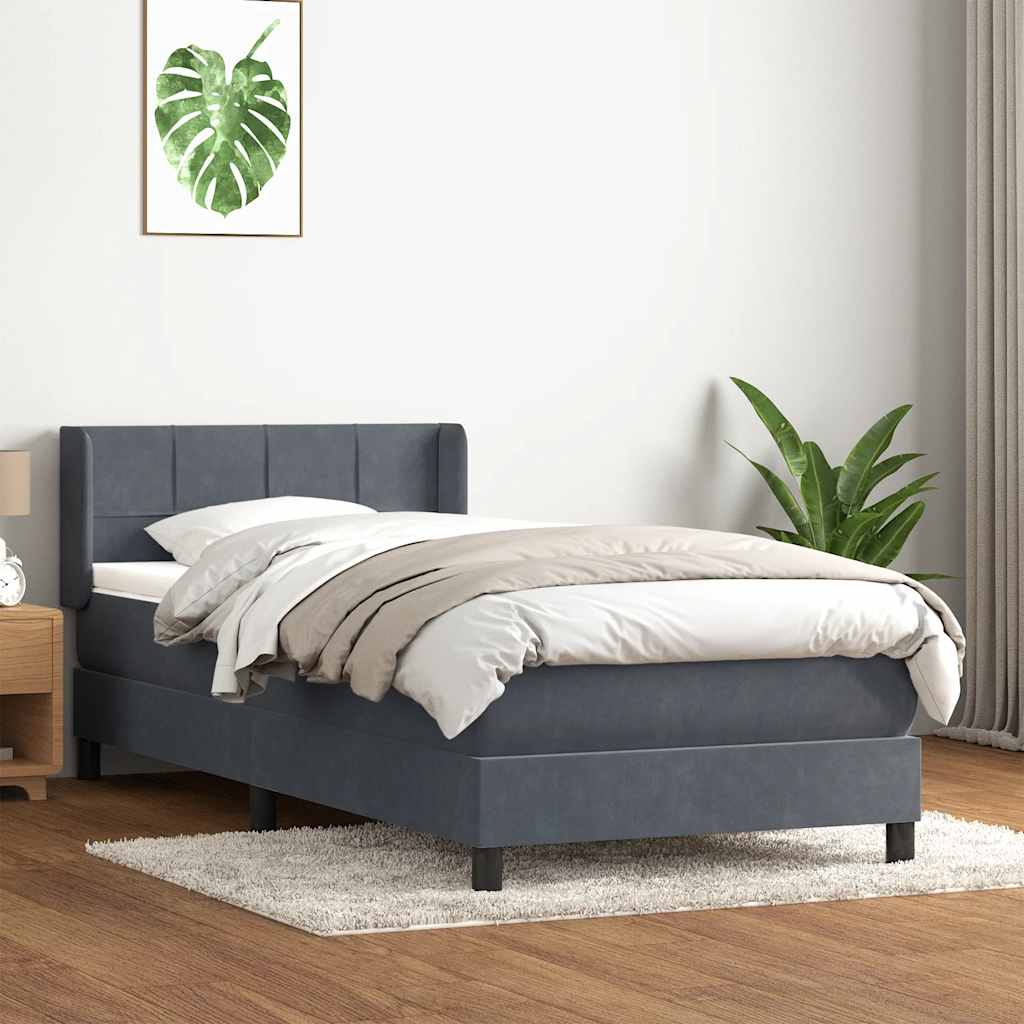 vidaXL Κρεβάτι Boxspring με Στρώμα Σκούρο Γκρι 80x220 εκ. Βελούδινο