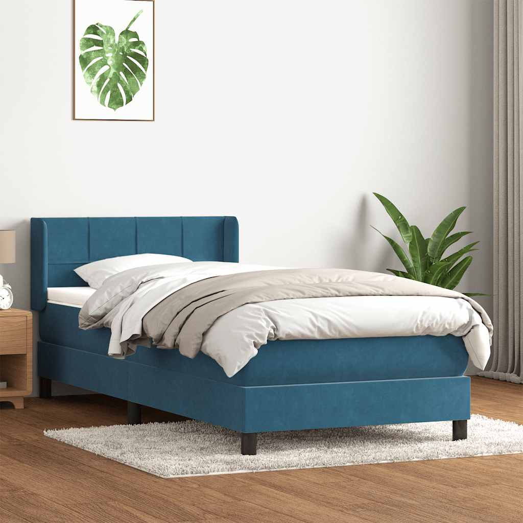 vidaXL Κρεβάτι Boxspring με Στρώμα Σκούρο Μπλε 80x220 εκ. Βελούδινο