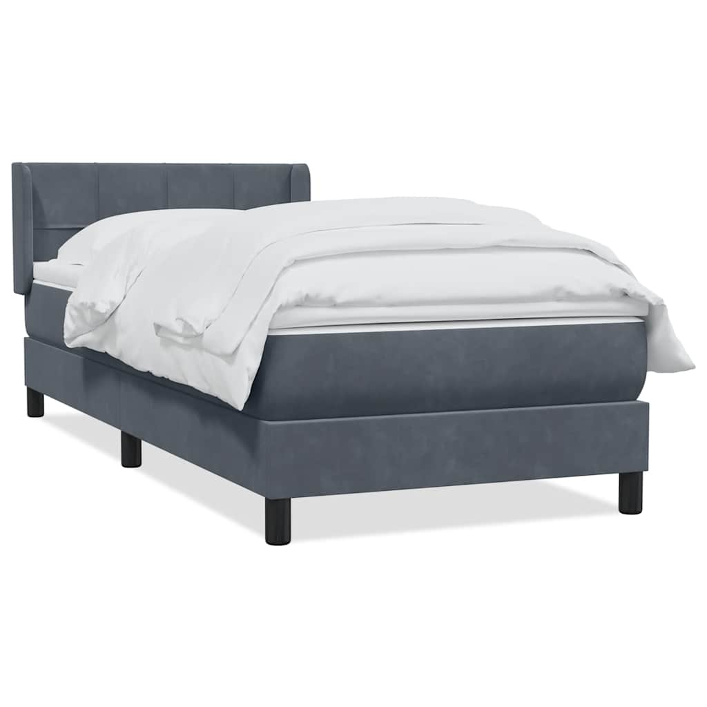 vidaXL Κρεβάτι Boxspring με Στρώμα Σκούρο Γκρι 90x220 εκ. Βελούδινο