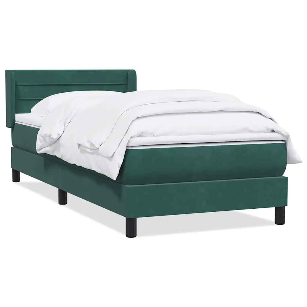 vidaXL Κρεβάτι Boxspring με Στρώμα Σκούρο Πράσινο 100x210εκ. Βελούδινο