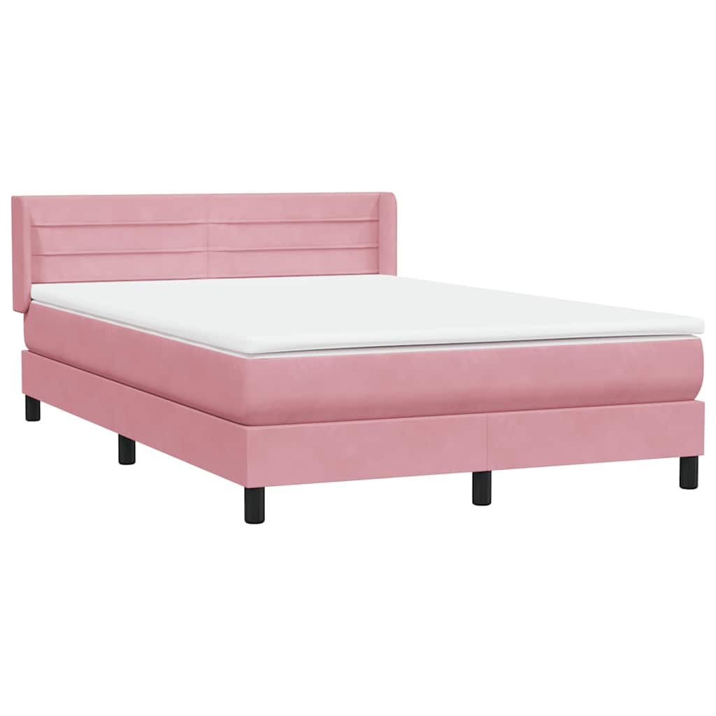 vidaXL Κρεβάτι Boxspring με Στρώμα Ροζ 140x210 εκ. Βελούδινο