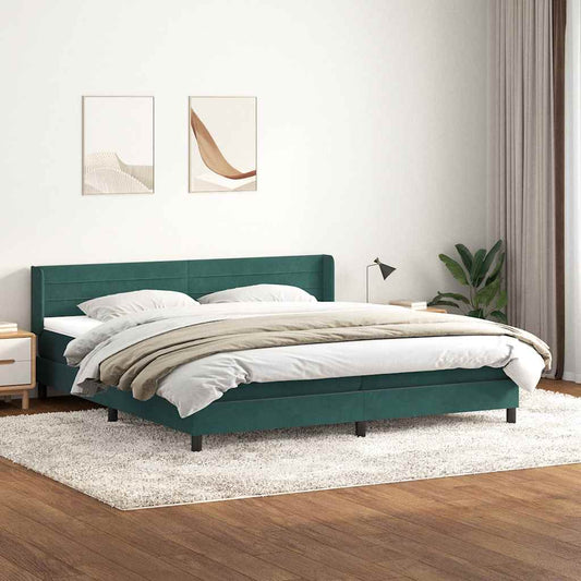 vidaXL Κρεβάτι Boxspring με Στρώμα Σκούρο Πράσινο 180x210εκ. Βελούδινο