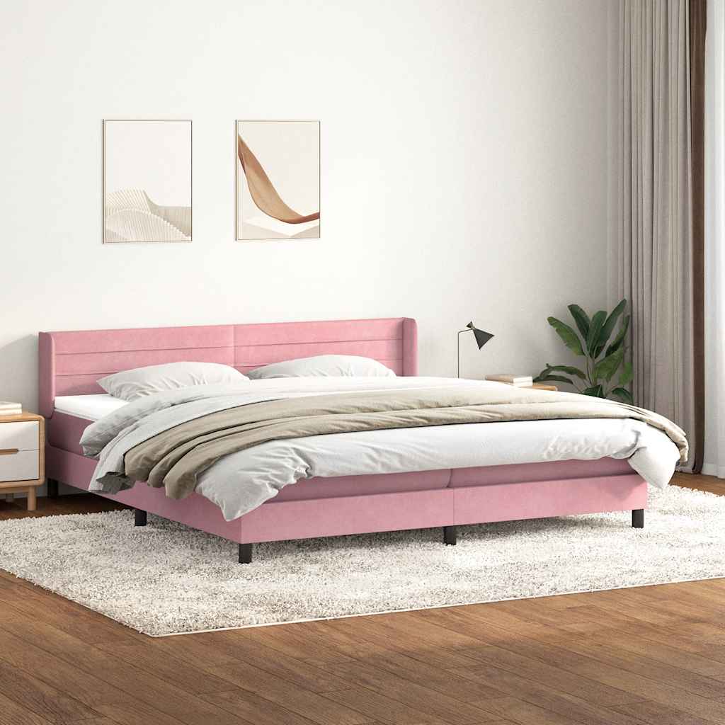 vidaXL Κρεβάτι Boxspring με Στρώμα Ροζ 180x210 εκ. Βελούδινο