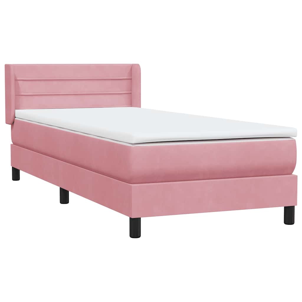 vidaXL Κρεβάτι Boxspring με Στρώμα Ροζ 80x220 εκ. Βελούδινο