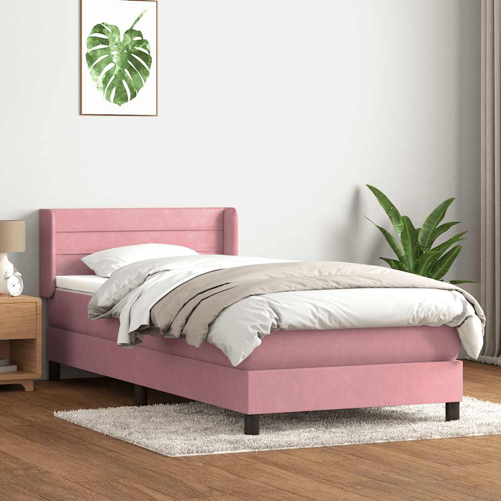 vidaXL Κρεβάτι Boxspring με Στρώμα Ροζ 90x220 εκ. Βελούδινο