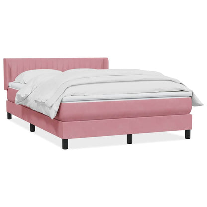 vidaXL Κρεβάτι Boxspring με Στρώμα Ροζ 140x210 εκ. Βελούδινο