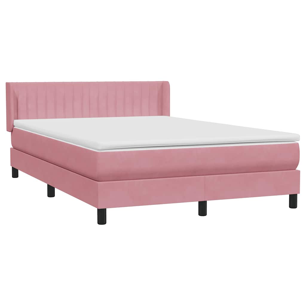 vidaXL Κρεβάτι Boxspring με Στρώμα Ροζ 140x210 εκ. Βελούδινο