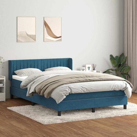 vidaXL Κρεβάτι Boxspring με Στρώμα Σκούρο Μπλε 160x210 εκ. Βελούδινο